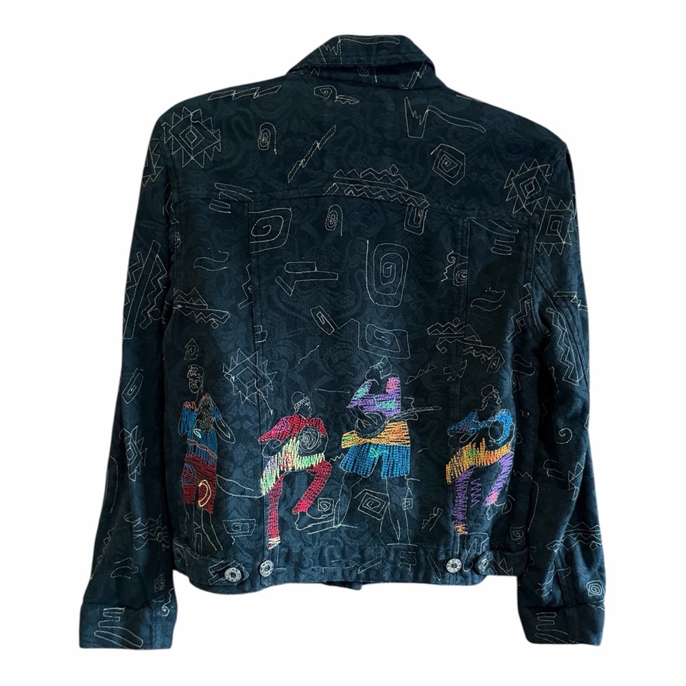 CHICO'S Embroidered Jacket Tribal Bohemian Musicians Black 1‎ S-M - Picture 3 of 12